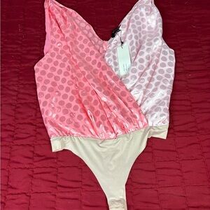 Pink and Cream Women's Bodysuit